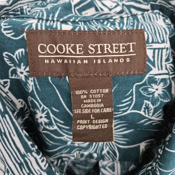 Cooke Street Shirt Mens Large Hawaiian Green Tapa Camp‎ Button Up All Over Print - Picture 10 of 11